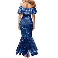 Aloha Hawaii Floral Tapa Mermaid Dress Patchwork Navy - Polynesian Pride