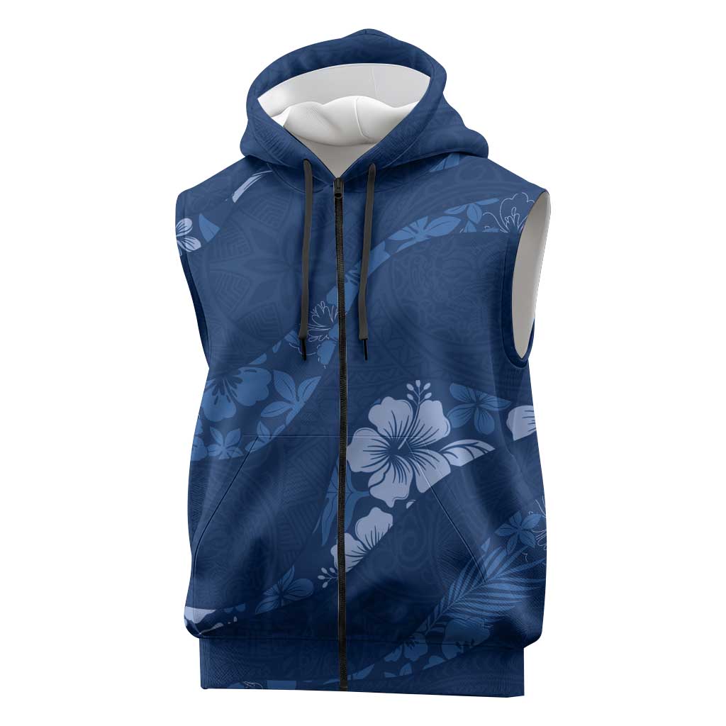 Aloha Hawaii Floral Tapa Sleeveless Zip Hoodie Patchwork Navy LT7