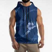 Aloha Hawaii Floral Tapa Sleeveless Zip Hoodie Patchwork Navy LT7