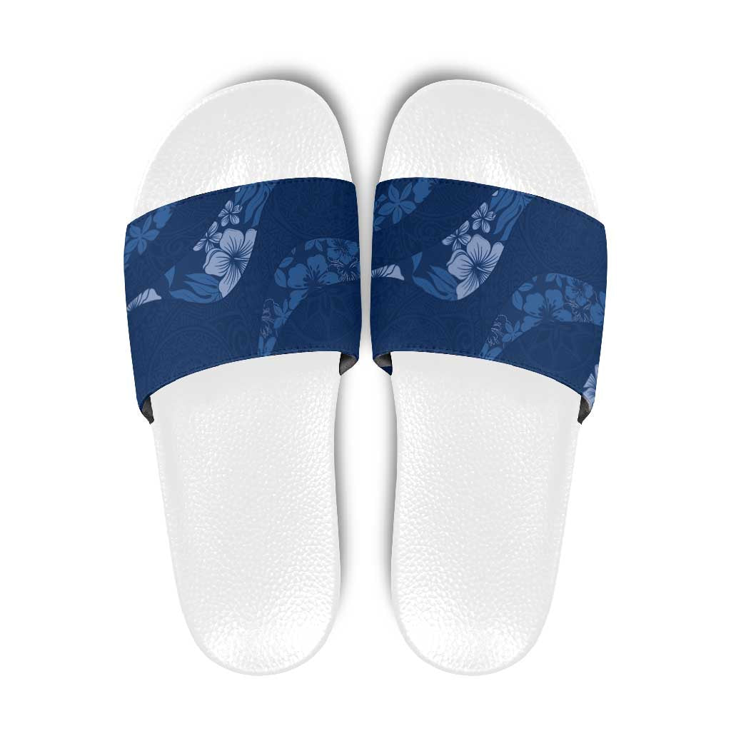 Aloha Hawaii Floral Tapa Slide Sandals Patchwork Navy - Polynesian Pride