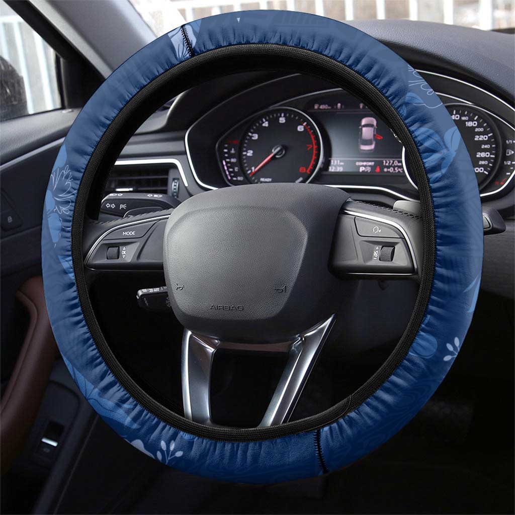 Aloha Hawaii Floral Tapa Steering Wheel Cover Patchwork Navy - Polynesian Pride
