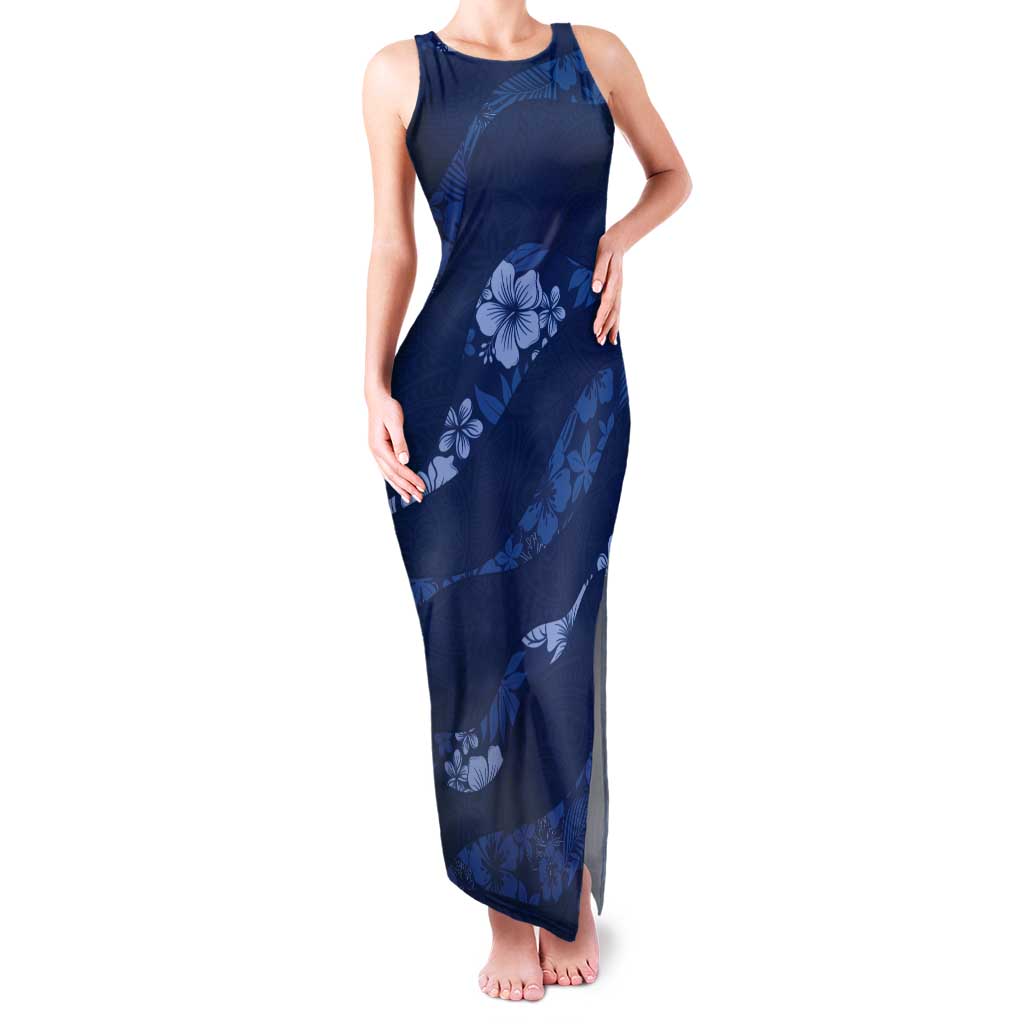 Aloha Hawaii Floral Tapa Tank Maxi Dress Patchwork Navy - Polynesian Pride