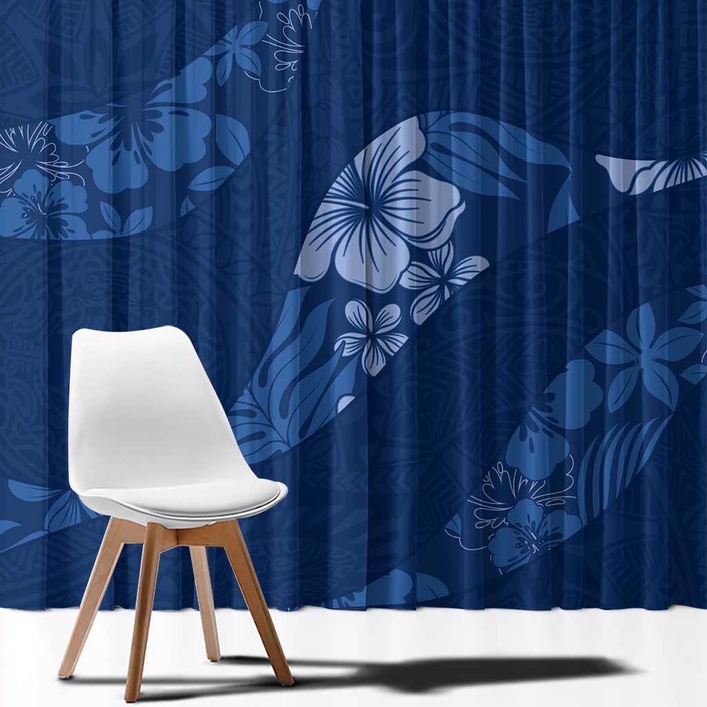 Aloha Hawaii Floral Tapa Window Curtain Patchwork Navy - Polynesian Pride