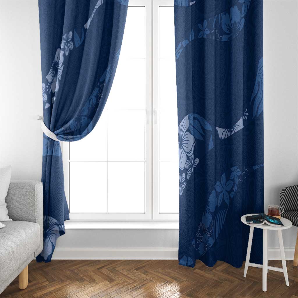 Aloha Hawaii Floral Tapa Window Curtain Patchwork Navy - Polynesian Pride