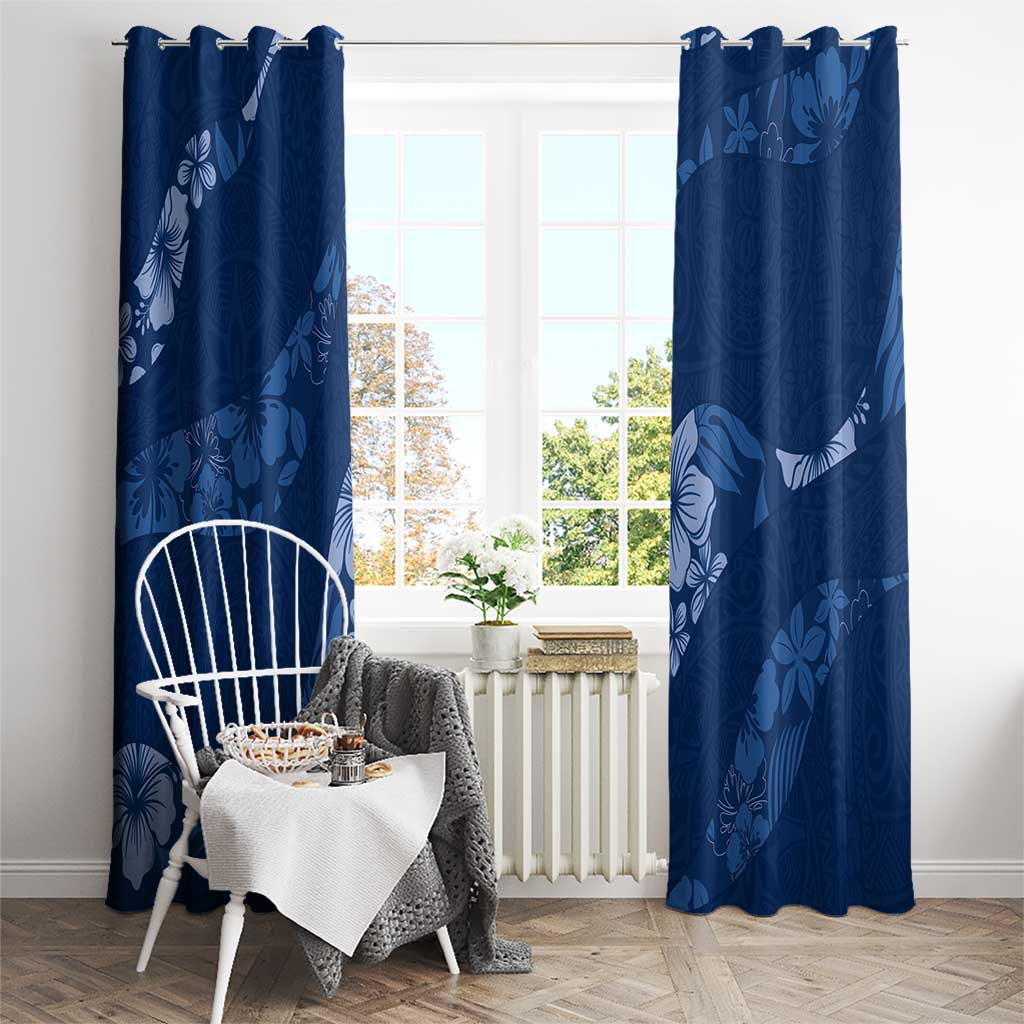 Aloha Hawaii Floral Tapa Window Curtain Patchwork Navy - Polynesian Pride