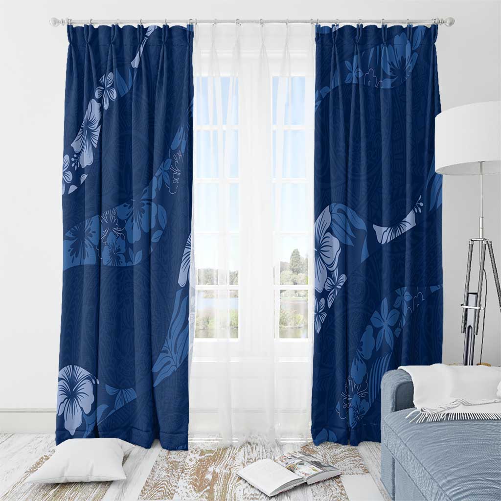 Aloha Hawaii Floral Tapa Window Curtain Patchwork Navy - Polynesian Pride