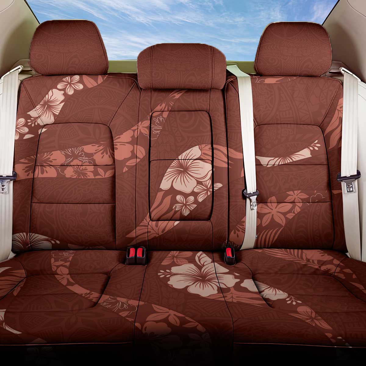 Aloha Hawaii Floral Tapa Back Car Seat Cover Patchwork Crimson - Polynesian Pride