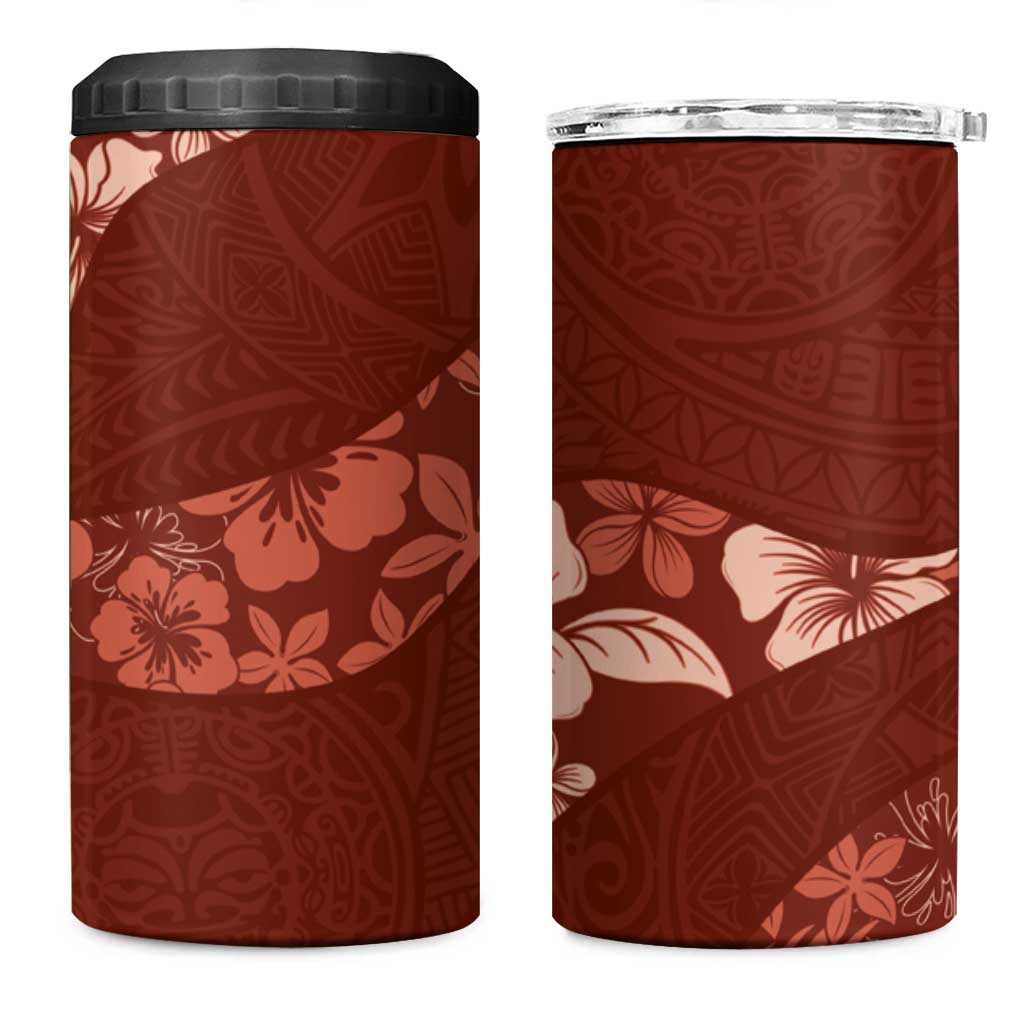 Aloha Hawaii Floral Tapa 4 in 1 Can Cooler Tumbler Patchwork Crimson LT7 One Size: 16 oz Crimson - Polynesian Pride