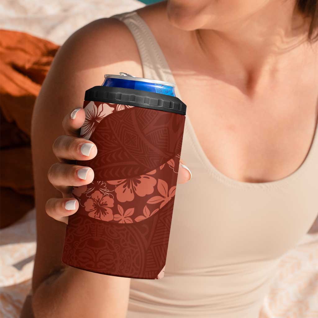 Aloha Hawaii Floral Tapa 4 in 1 Can Cooler Tumbler Patchwork Crimson - Polynesian Pride