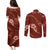 Aloha Hawaii Floral Tapa Couples Matching Puletasi and Long Sleeve Button Shirt Patchwork Crimson - Polynesian Pride