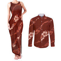 Aloha Hawaii Floral Tapa Couples Matching Tank Maxi Dress and Long Sleeve Button Shirt Patchwork Crimson LT7 Crimson - Polynesian Pride