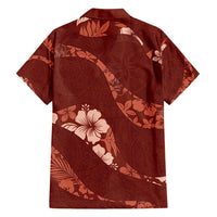 Aloha Hawaii Floral Tapa Family Matching Long Sleeve Bodycon Dress and Hawaiian Shirt Patchwork Crimson - Polynesian Pride