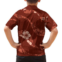 Aloha Hawaii Floral Tapa Family Matching Off The Shoulder Long Sleeve Dress and Hawaiian Shirt Patchwork Crimson LT7 - Polynesian Pride