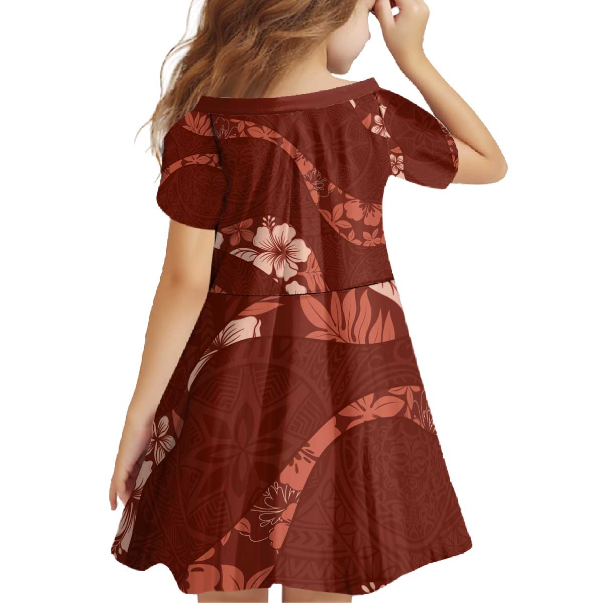 Aloha Hawaii Floral Tapa Family Matching Off The Shoulder Long Sleeve Dress and Hawaiian Shirt Patchwork Crimson LT7 - Polynesian Pride