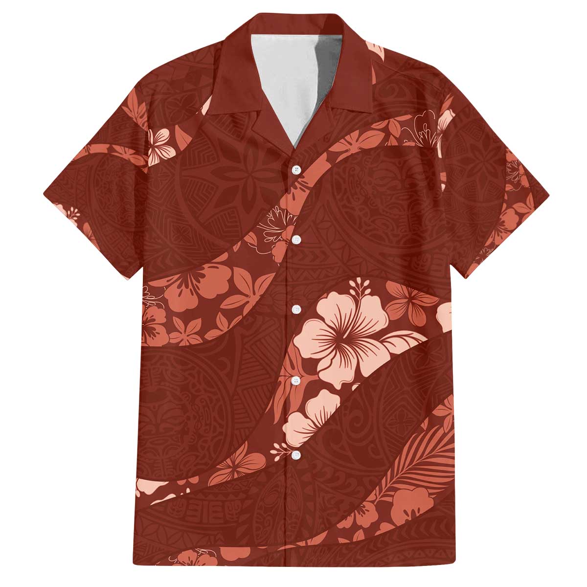 Aloha Hawaii Floral Tapa Family Matching Off The Shoulder Long Sleeve Dress and Hawaiian Shirt Patchwork Crimson LT7 Dad's Shirt - Short Sleeve Crimson - Polynesian Pride