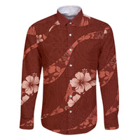 Aloha Hawaii Floral Tapa Family Matching Off The Shoulder Long Sleeve Dress and Hawaiian Shirt Patchwork Crimson LT7 Dad's Shirt - Long Sleeve Crimson - Polynesian Pride