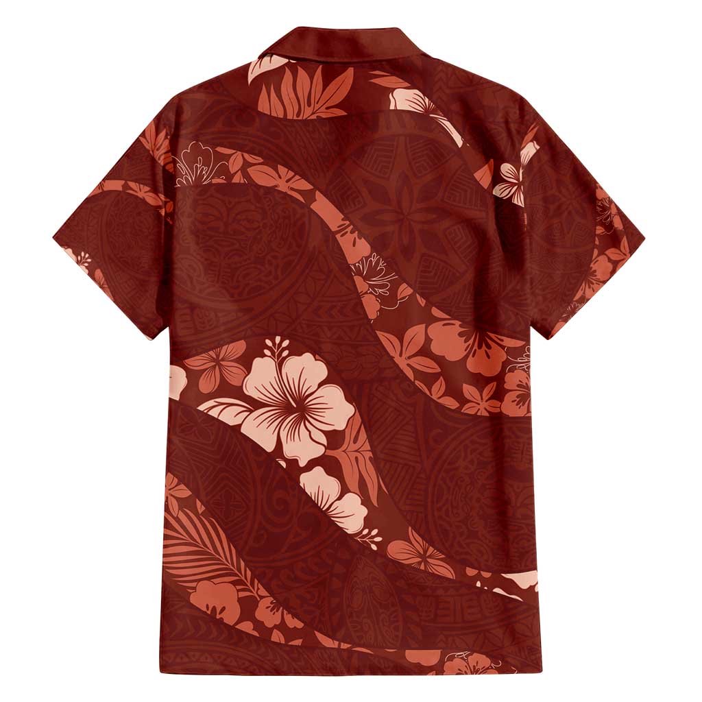 Aloha Hawaii Floral Tapa Family Matching Off Shoulder Maxi Dress and Hawaiian Shirt Patchwork Crimson - Polynesian Pride
