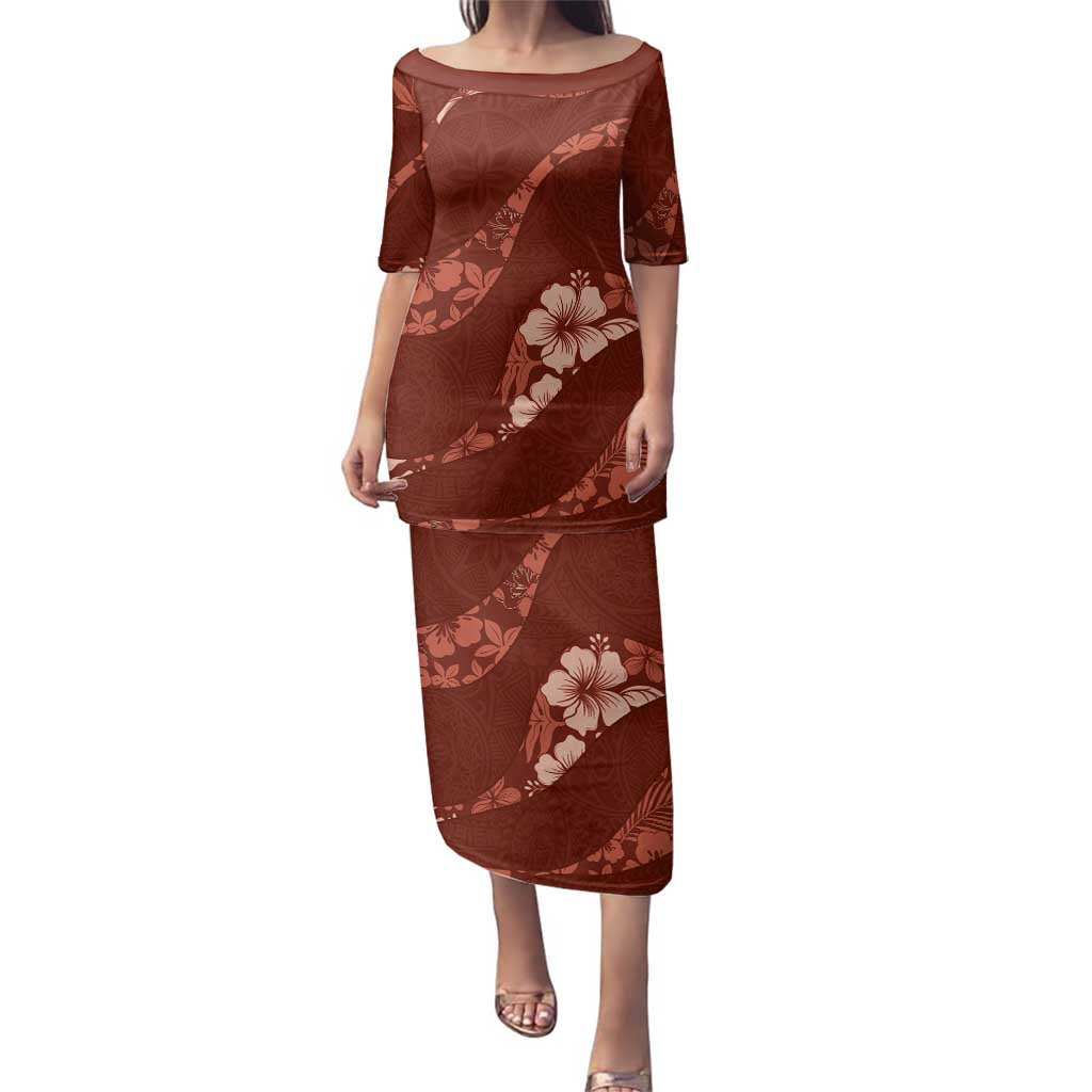 Aloha Hawaii Floral Tapa Family Matching Puletasi and Hawaiian Shirt Patchwork Crimson - Polynesian Pride
