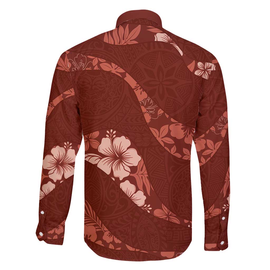 Aloha Hawaii Floral Tapa Family Matching Tank Maxi Dress and Hawaiian Shirt Patchwork Crimson - Polynesian Pride
