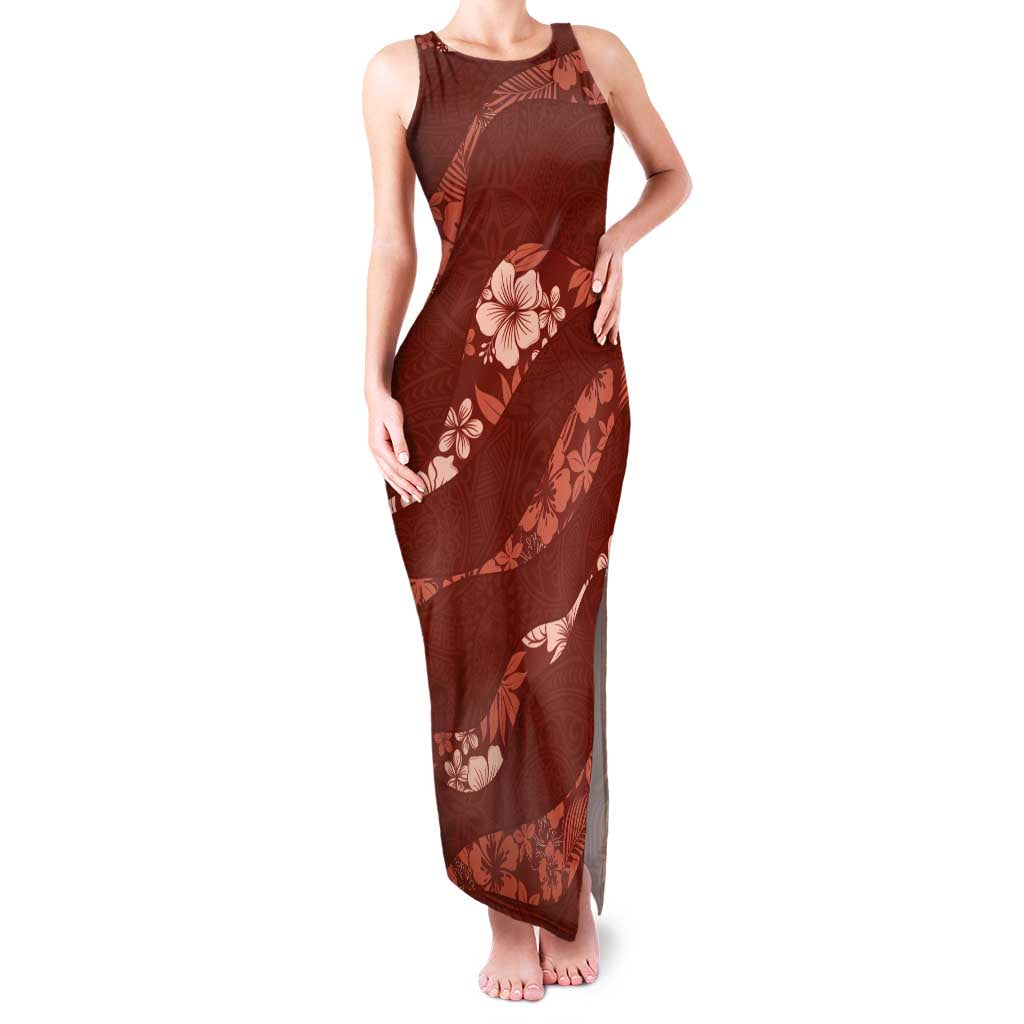 Aloha Hawaii Floral Tapa Family Matching Tank Maxi Dress and Hawaiian Shirt Patchwork Crimson - Polynesian Pride