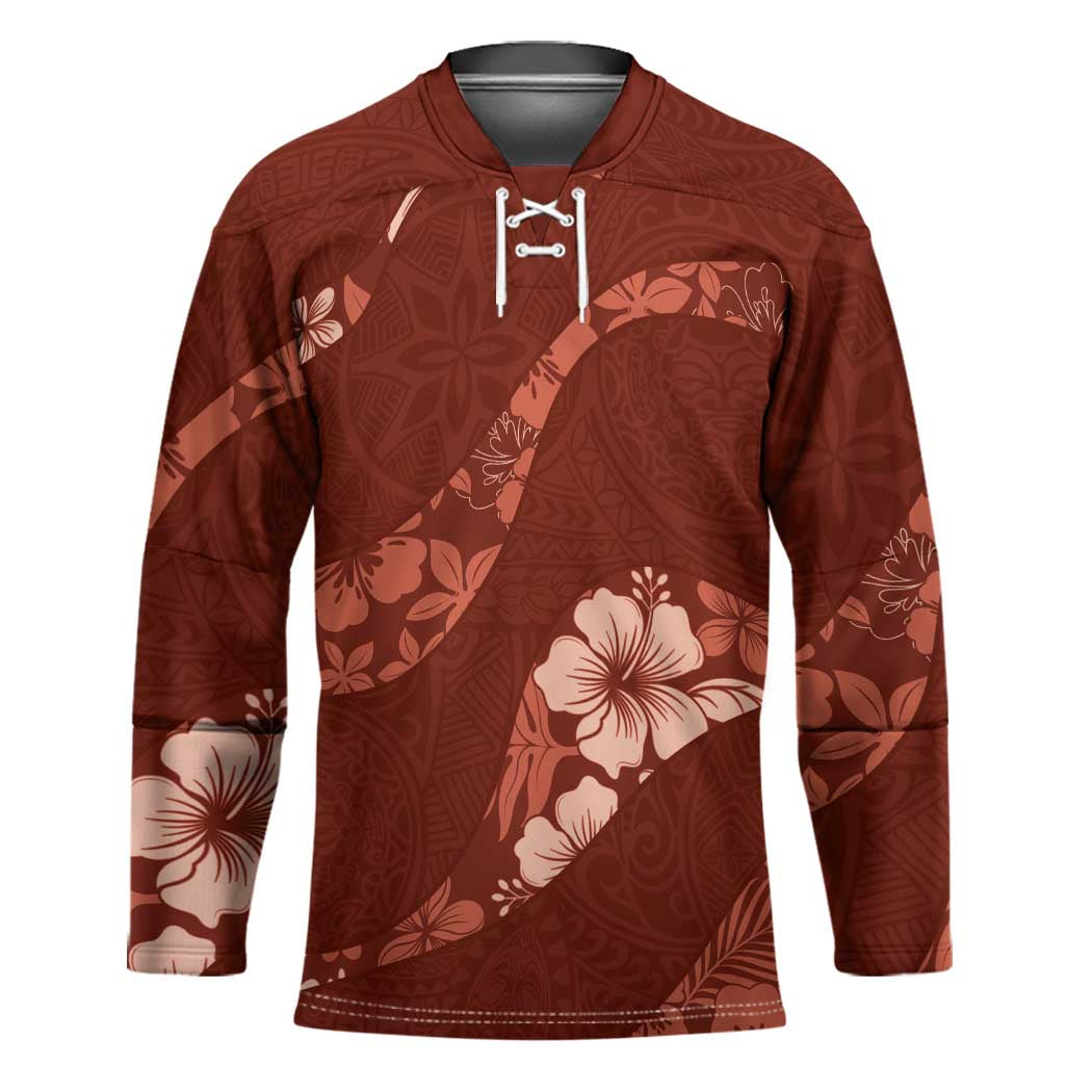 Aloha Hawaii Floral Tapa Hockey Jersey Patchwork Crimson - Polynesian Pride