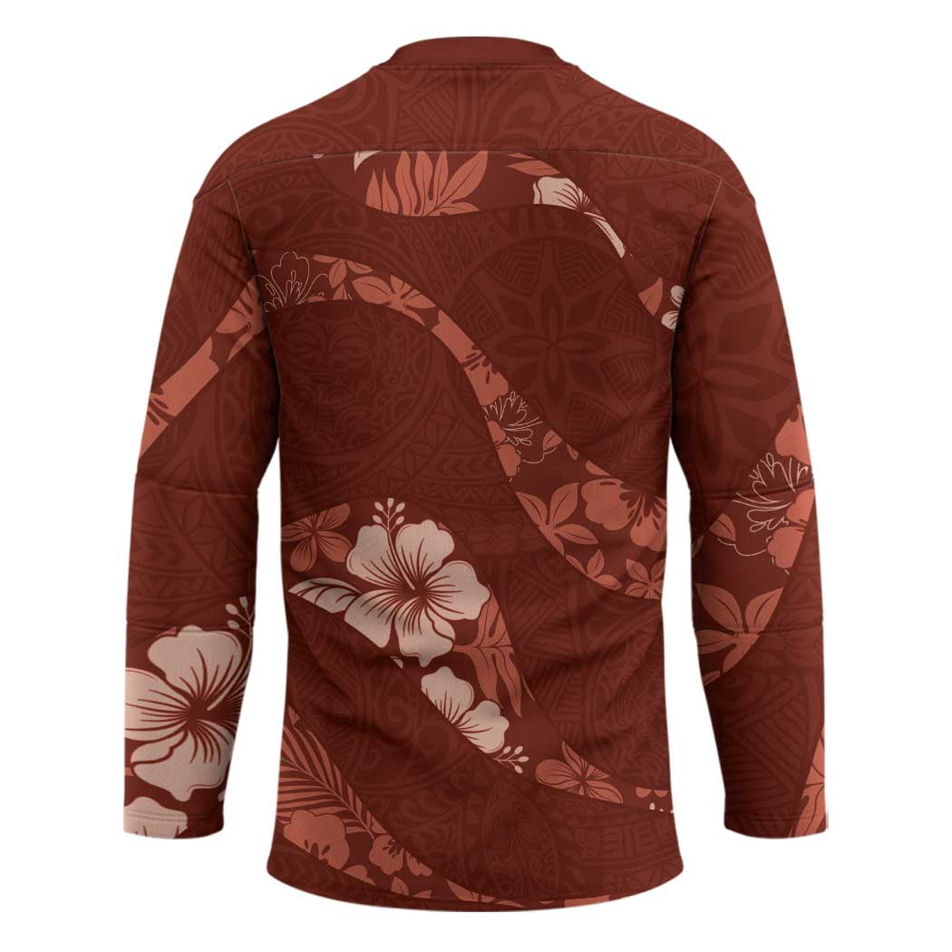 Aloha Hawaii Floral Tapa Hockey Jersey Patchwork Crimson - Polynesian Pride