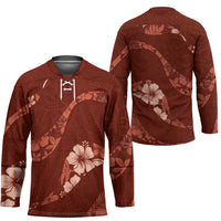 Aloha Hawaii Floral Tapa Hockey Jersey Patchwork Crimson - Polynesian Pride