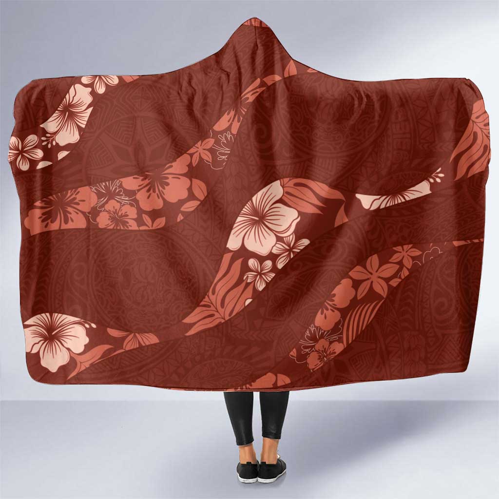 Aloha Hawaii Floral Tapa Hooded Blanket Patchwork Crimson LT7 One Size Crimson - Polynesian Pride