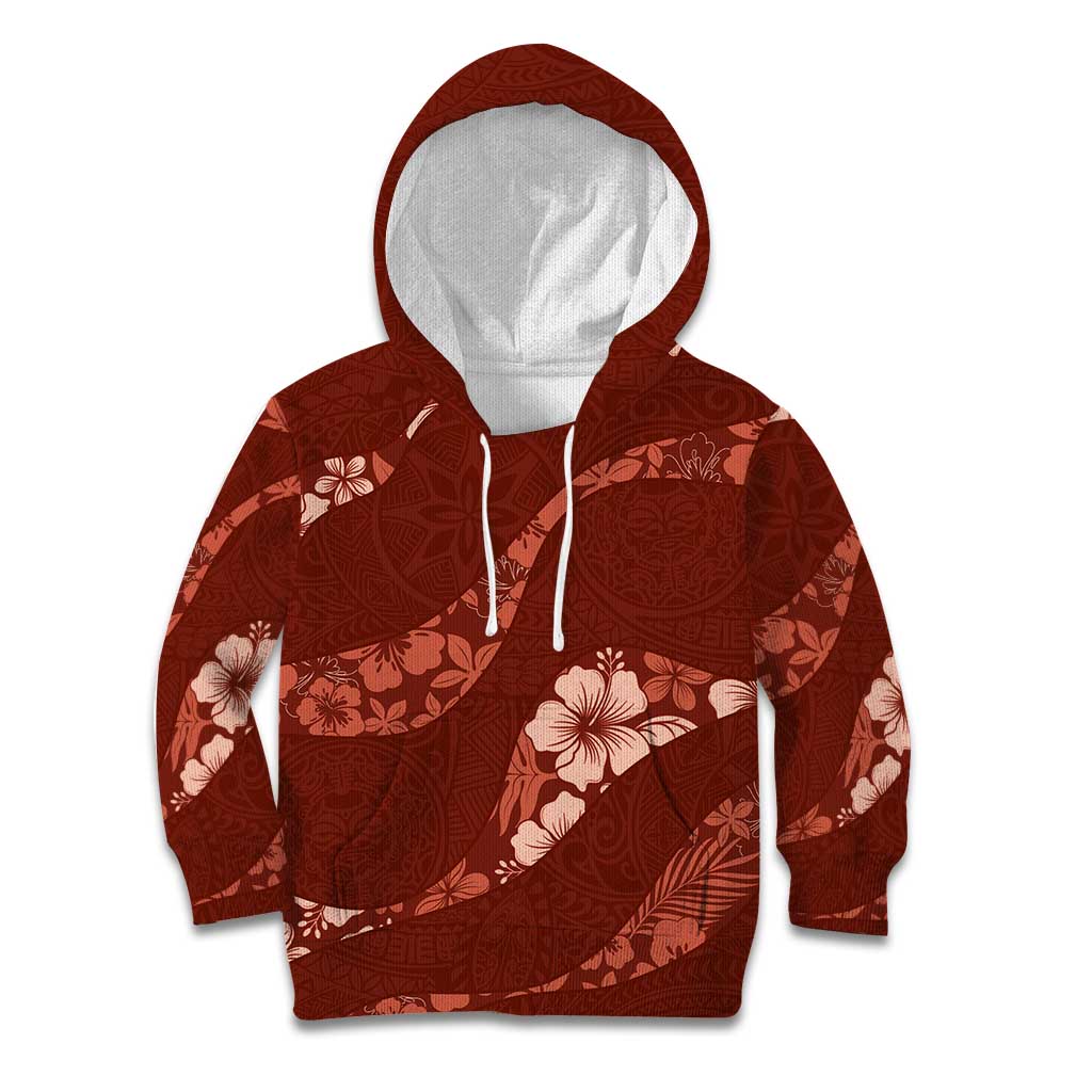 Aloha Hawaii Floral Tapa Kid Hoodie Patchwork Crimson LT7 Hoodie Crimson - Polynesian Pride