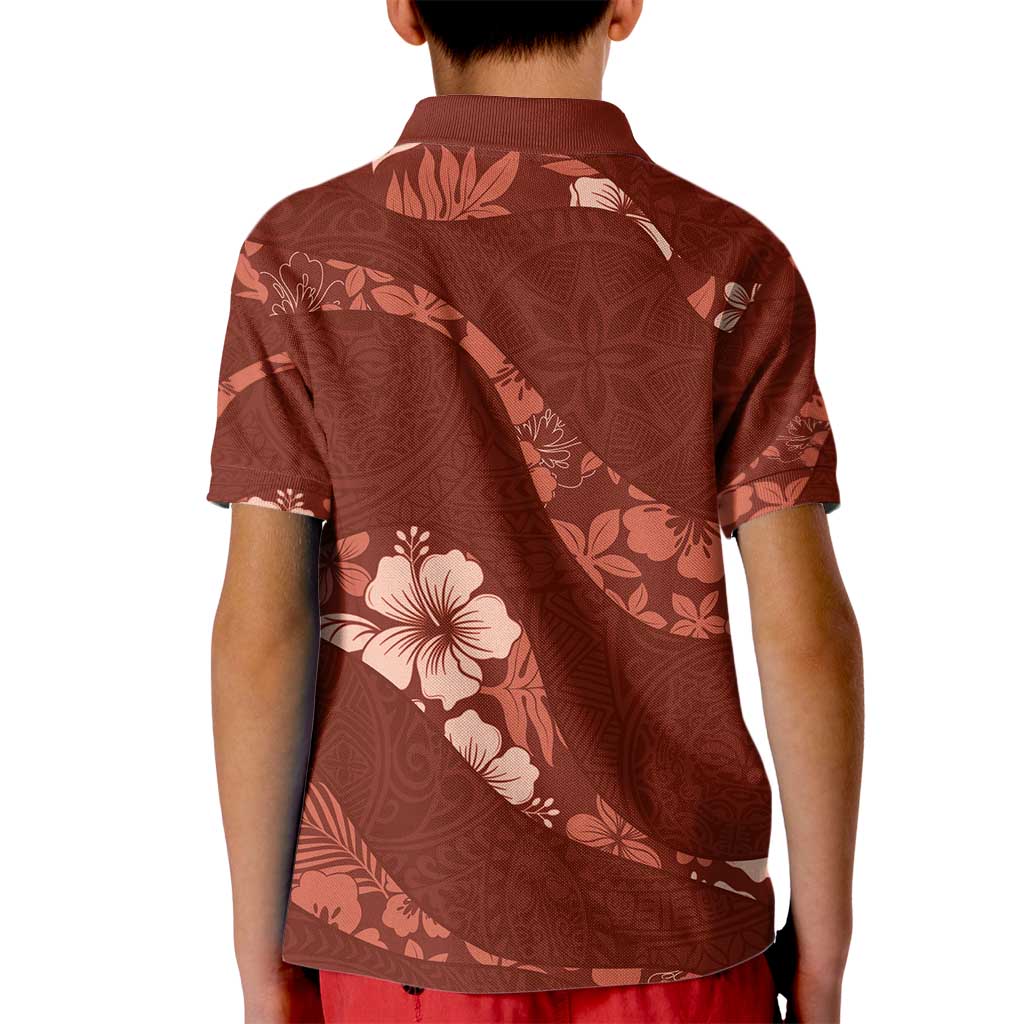 Aloha Hawaii Floral Tapa Kid Polo Shirt Patchwork Crimson - Polynesian Pride