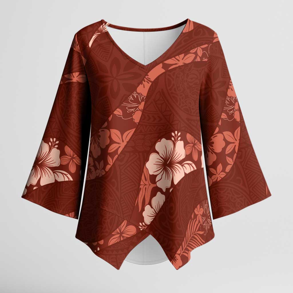 Aloha Hawaii Floral Tapa Kimono Sleeve Blouse Patchwork Crimson LT7 Female Crimson - Polynesian Pride