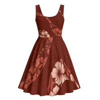 Aloha Hawaii Floral Tapa Midi Dress Patchwork Crimson - Polynesian Pride