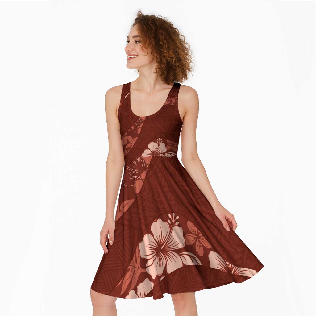 Aloha Hawaii Floral Tapa Midi Dress Patchwork Crimson - Polynesian Pride