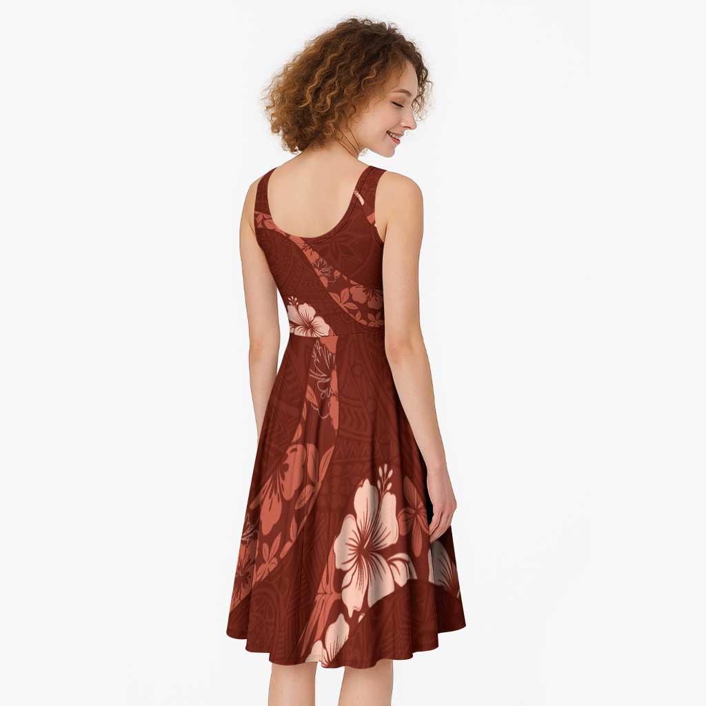 Aloha Hawaii Floral Tapa Midi Dress Patchwork Crimson - Polynesian Pride