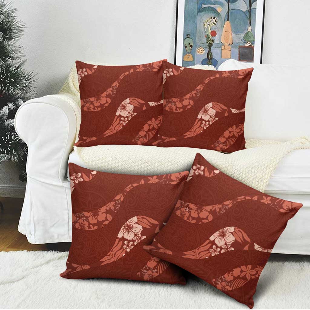 Aloha Hawaii Floral Tapa Pillow Cover Patchwork Crimson - Polynesian Pride