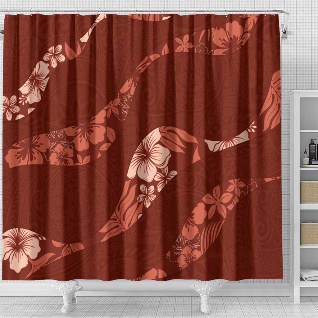 Aloha Hawaii Floral Tapa Shower Curtain Patchwork Crimson - Polynesian Pride