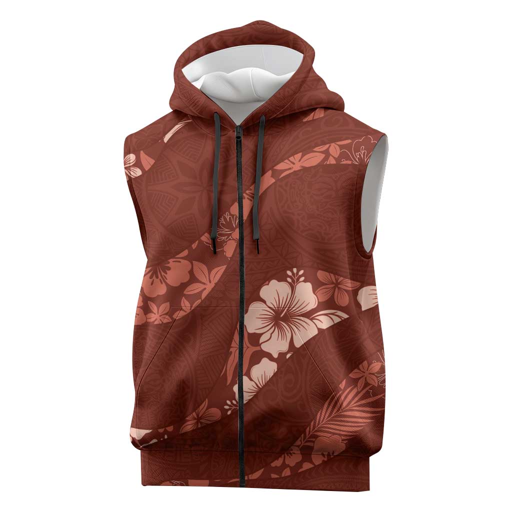 Aloha Hawaii Floral Tapa Sleeveless Zip Hoodie Patchwork Crimson LT7