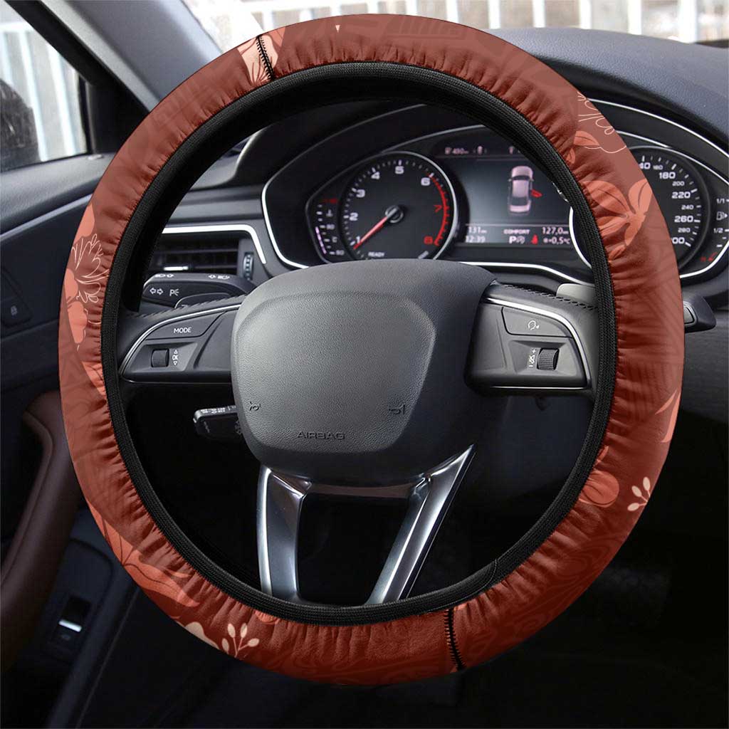 Aloha Hawaii Floral Tapa Steering Wheel Cover Patchwork Crimson LT7 - Polynesian Pride