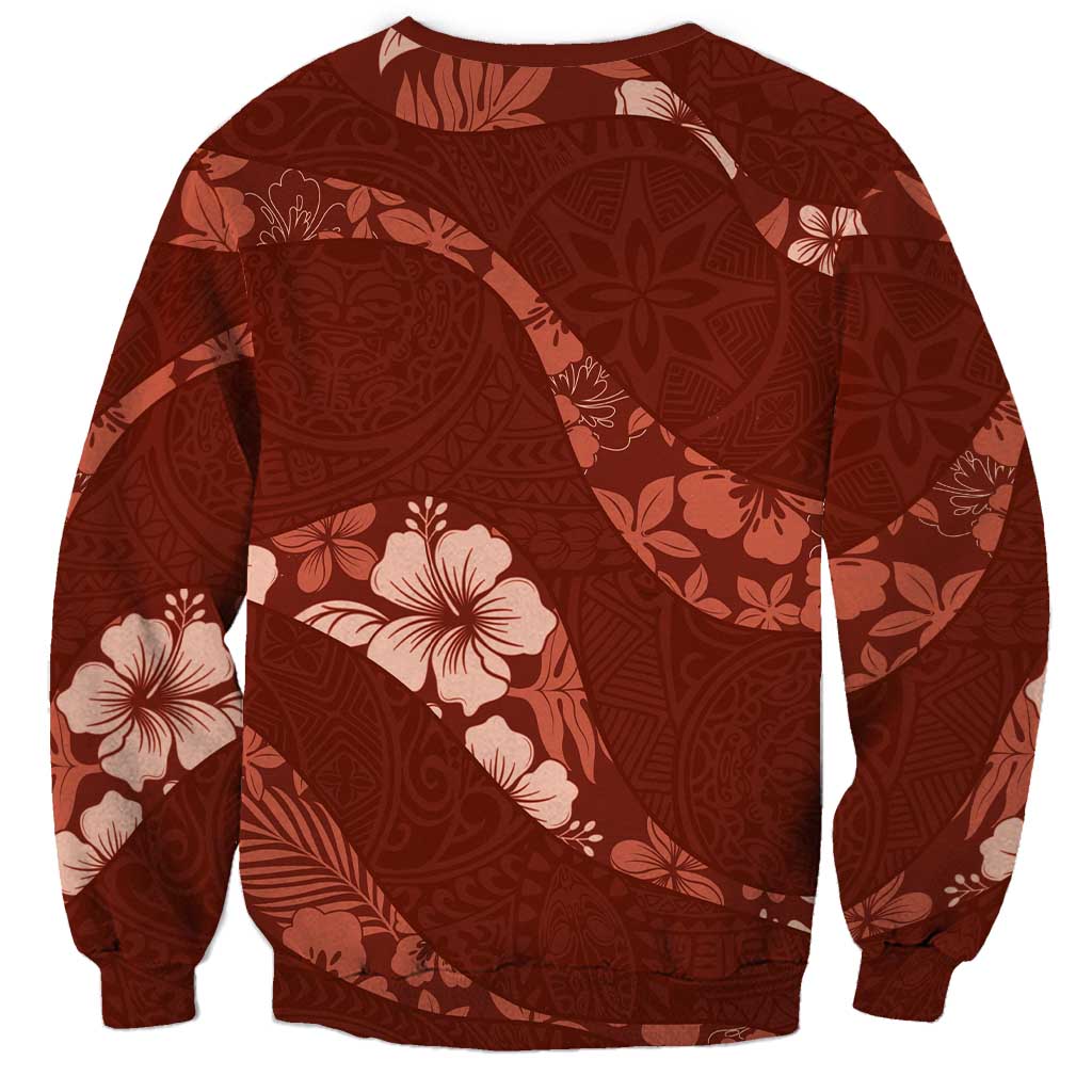 Aloha Hawaii Floral Tapa Sweatshirt Patchwork Crimson - Polynesian Pride