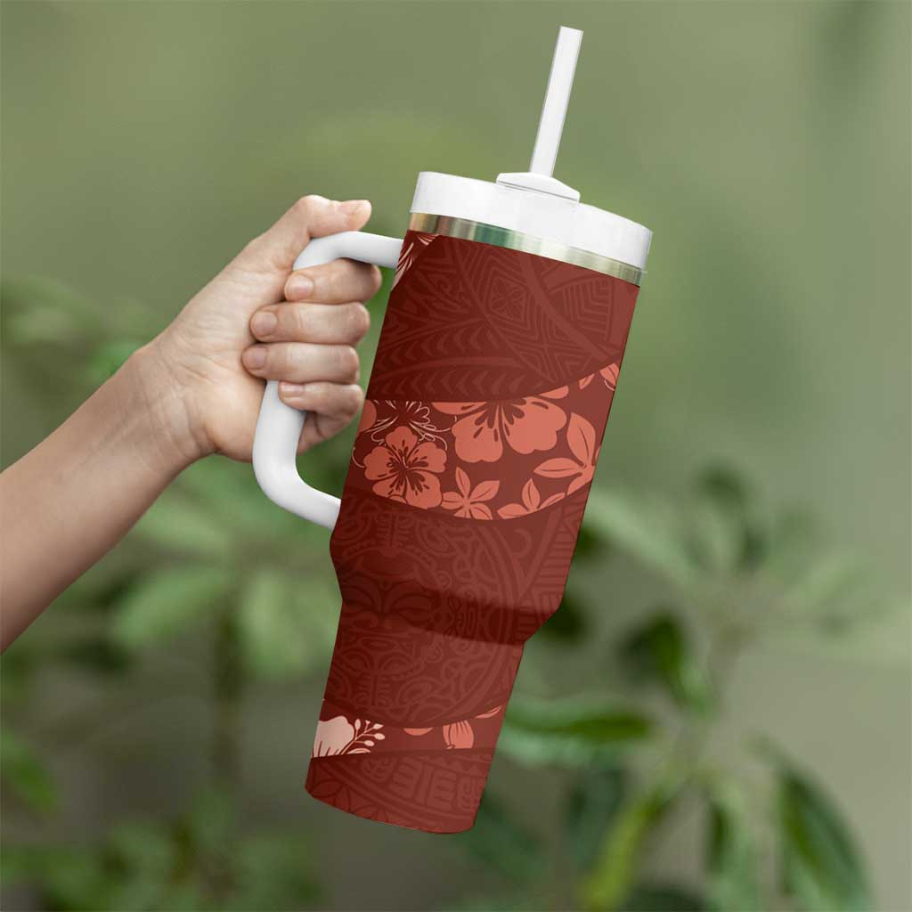 Aloha Hawaii Floral Tapa Tumbler With Handle Patchwork Crimson - Polynesian Pride