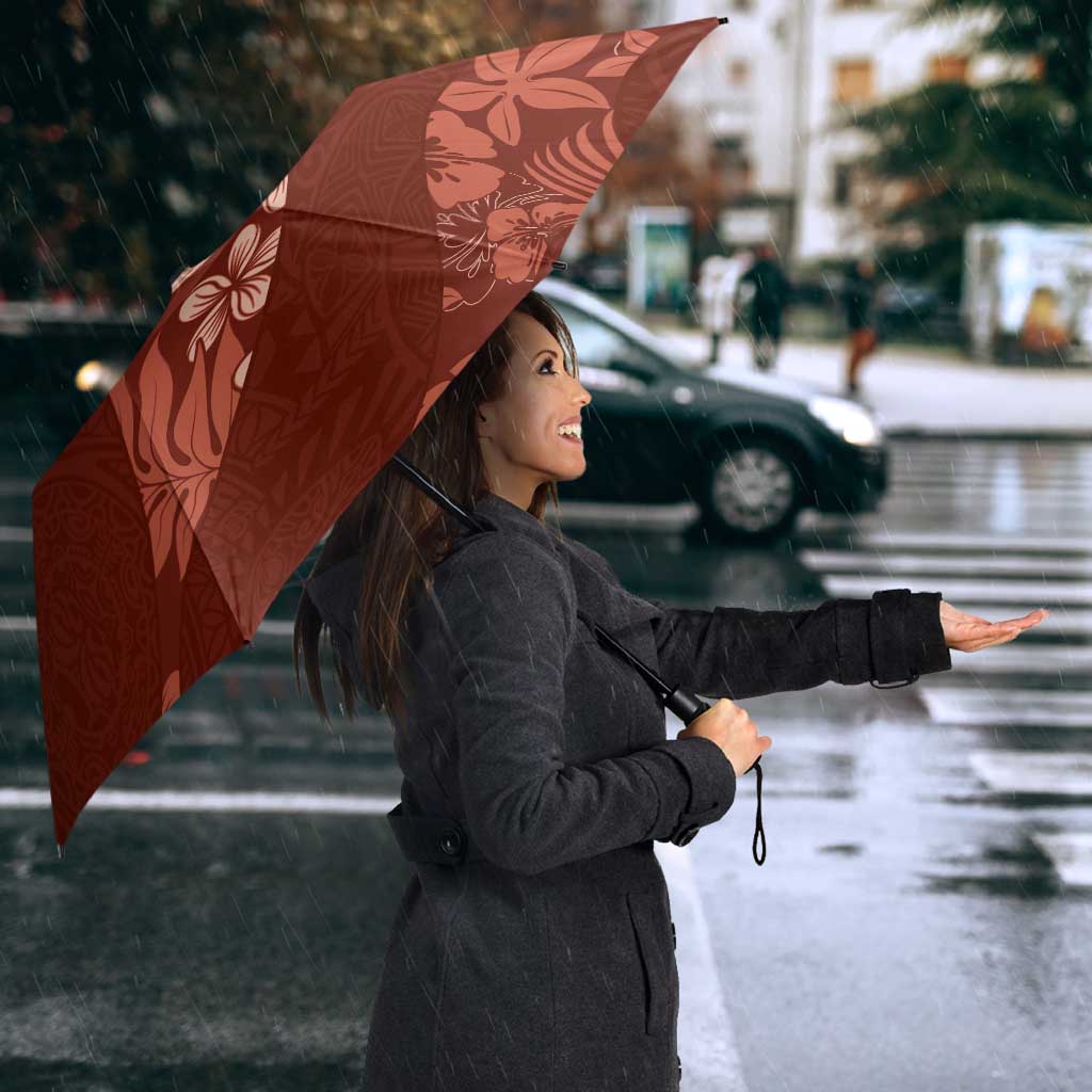Aloha Hawaii Floral Tapa Umbrella Patchwork Crimson - Polynesian Pride