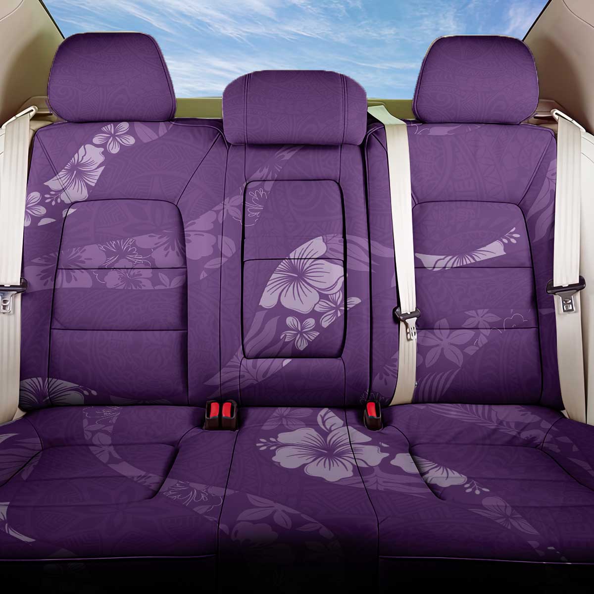 Aloha Hawaii Floral Tapa Back Car Seat Cover Patchwork Violet - Polynesian Pride