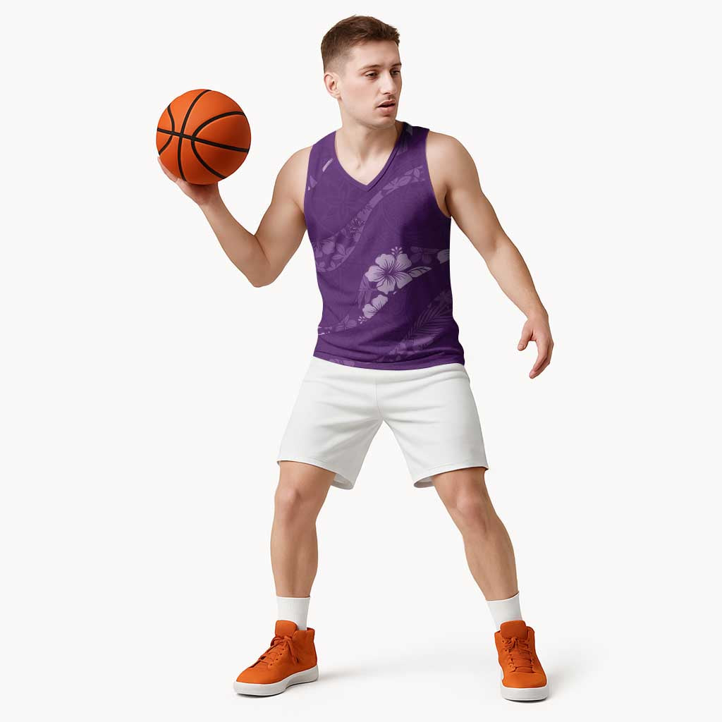 Aloha Hawaii Floral Tapa Basketball Jersey Patchwork Violet - Polynesian Pride