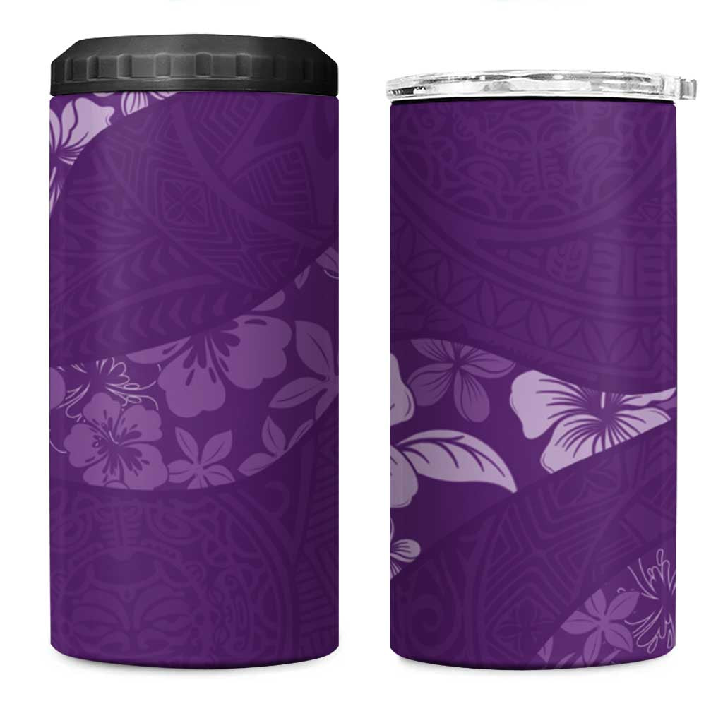 Aloha Hawaii Floral Tapa 4 in 1 Can Cooler Tumbler Patchwork Violet LT7 One Size: 16 oz Violet - Polynesian Pride