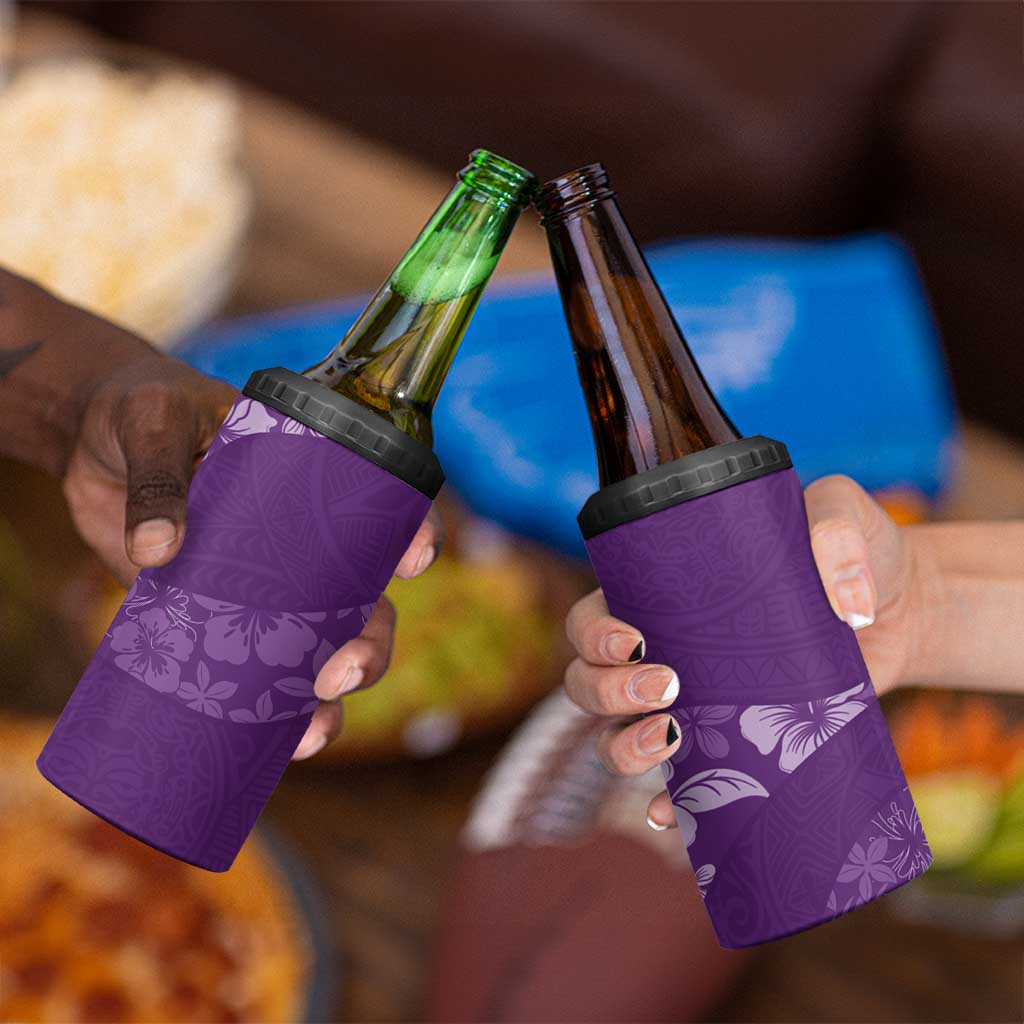 Aloha Hawaii Floral Tapa 4 in 1 Can Cooler Tumbler Patchwork Violet - Polynesian Pride