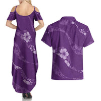 Aloha Hawaii Floral Tapa Couples Matching Summer Maxi Dress and Hawaiian Shirt Patchwork Violet LT7 - Polynesian Pride