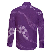 Aloha Hawaii Floral Tapa Family Matching Long Sleeve Bodycon Dress and Hawaiian Shirt Patchwork Violet - Polynesian Pride