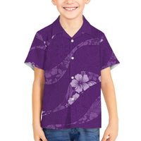 Aloha Hawaii Floral Tapa Family Matching Long Sleeve Bodycon Dress and Hawaiian Shirt Patchwork Violet - Polynesian Pride