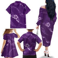 Aloha Hawaii Floral Tapa Family Matching Off The Shoulder Long Sleeve Dress and Hawaiian Shirt Patchwork Violet - Polynesian Pride