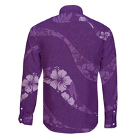 Aloha Hawaii Floral Tapa Family Matching Off The Shoulder Long Sleeve Dress and Hawaiian Shirt Patchwork Violet - Polynesian Pride